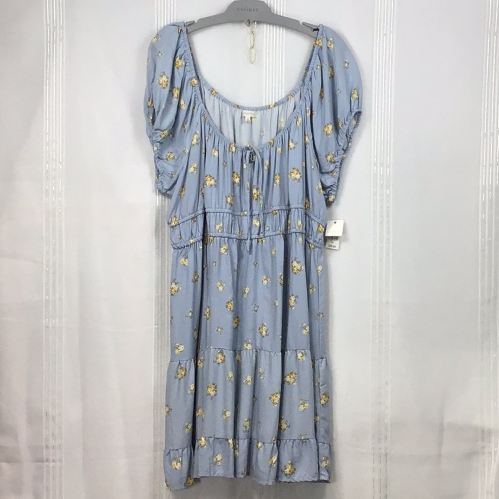 🆕 Ultra Flirt Light Blue Floral Drop Shoulder Tiered Babydoll Dress Sz.2X - Picture 7 of 7